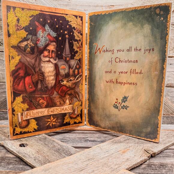 1980’s Vintage Old World Style Father Christmas Folding Tabletop Plaque - Picture 2 of 9